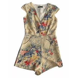 ASOS Floral Lilies Print Playsuit Romper Shorts Women Asian Inspired 6 US 8 UK